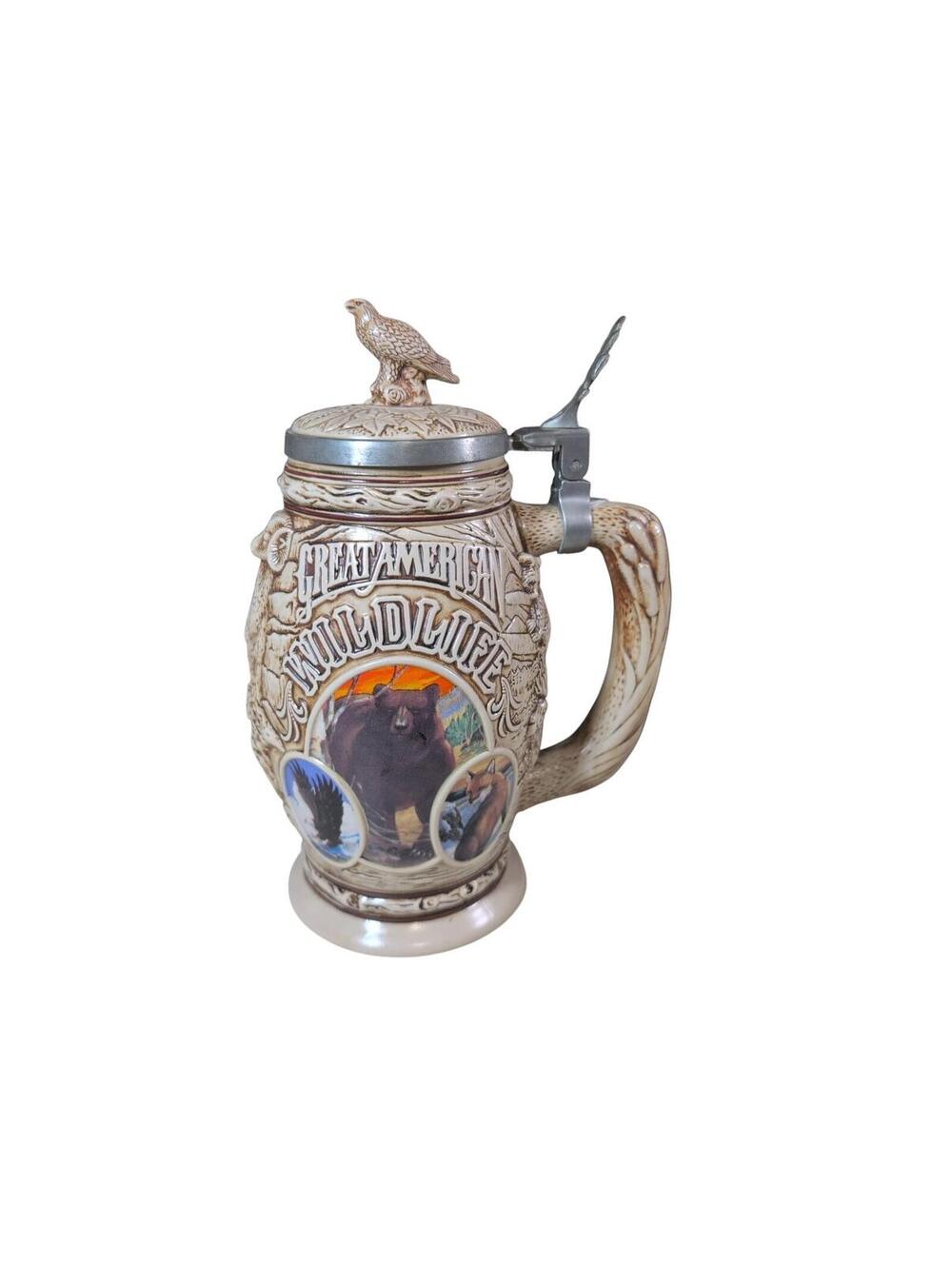 Beer Stein Avon Tribute to American Wildlife Lidded Ceramic 1995 Made In Brazil
